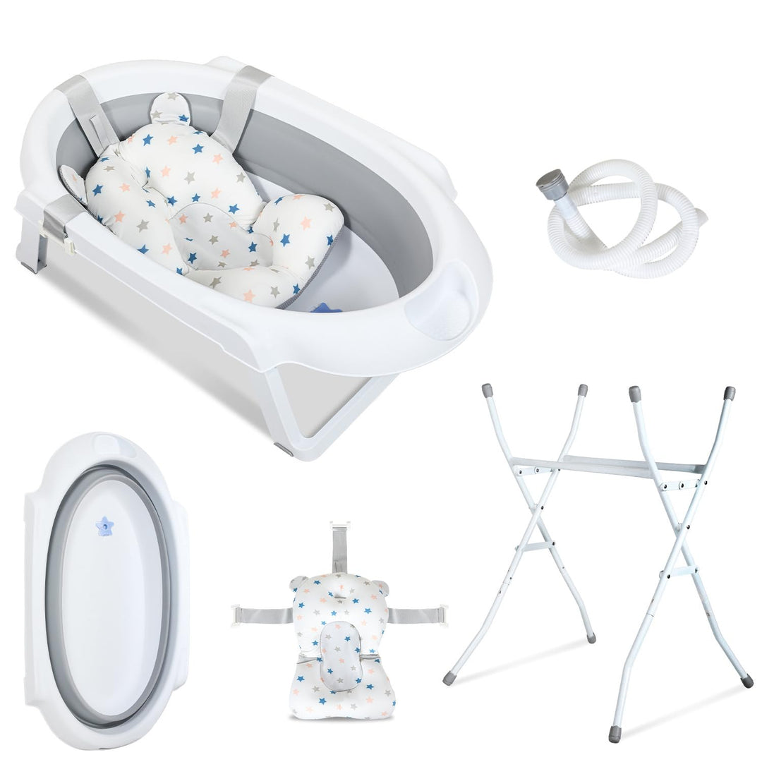 Baby Badewanne mit Gestell faltbare Babywanne Baby Wanne platzsparend, Babybadewanne mit Badekissen,