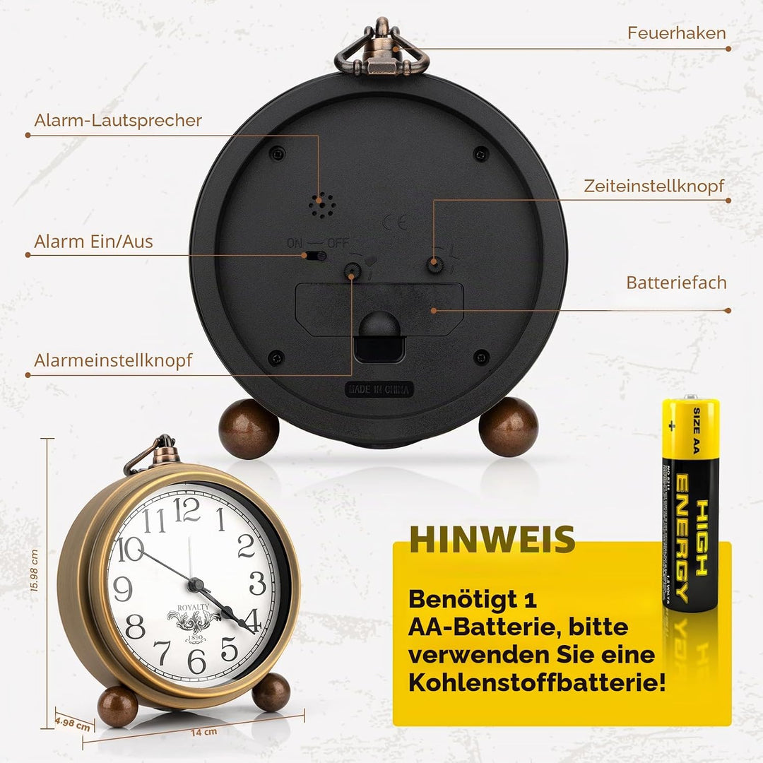Maxspace Wecker Analog Ohne Ticken,Retro Wecker Batteriebetriebe Laut für Tiefschläfer,Wecker Ohne S