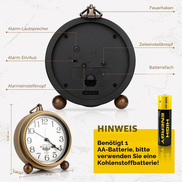 Maxspace Wecker Analog Ohne Ticken,Retro Wecker Batteriebetriebe Laut für Tiefschläfer,Wecker Ohne S