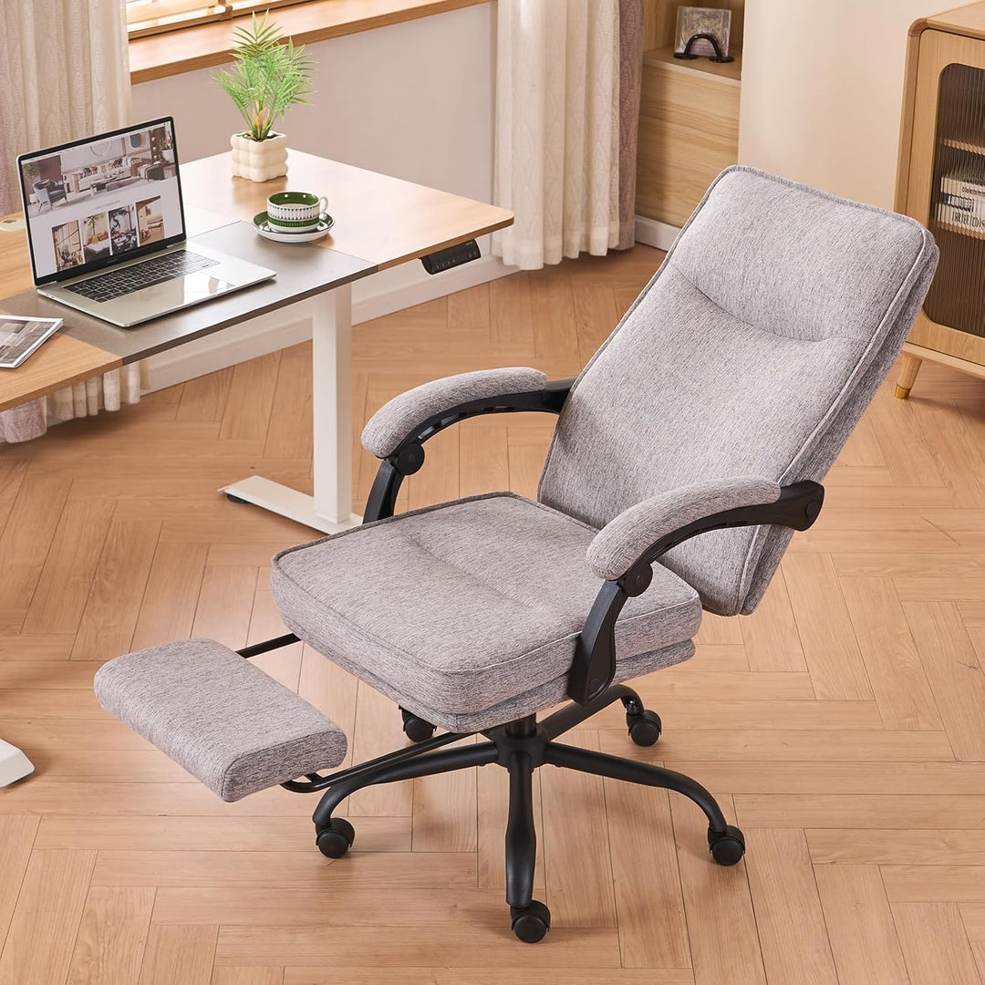 Ergonomischer Bürostuhl mit Liegefunktion, Fussstütze, 90°-135° Neigbar Schreibtischstuhl, Synchroni