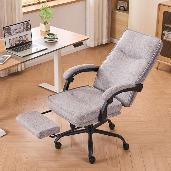 Ergonomischer Bürostuhl mit Liegefunktion, Fussstütze, 90°-135° Neigbar Schreibtischstuhl, Synchroni