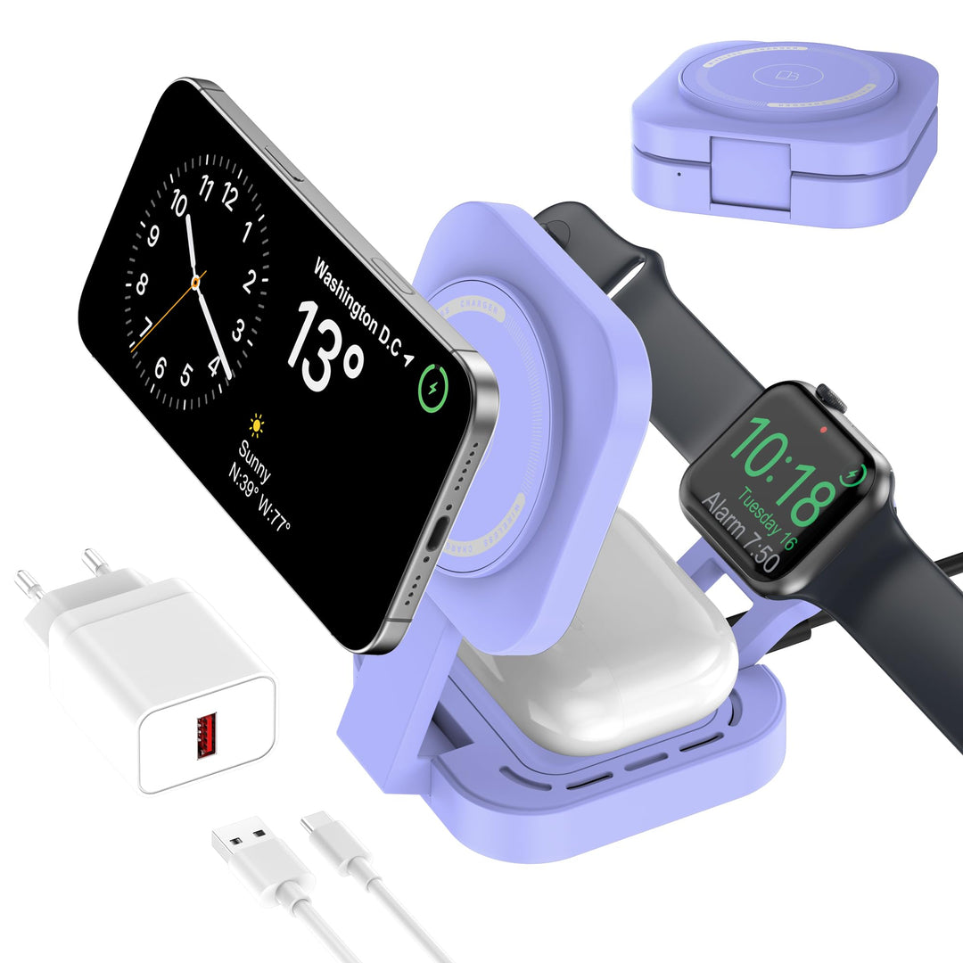 3 in 1 induktive Ladestation für Apple-Geräte, Faltbarer 3 in 1 kabelloses Ladegerät für Magsafe für