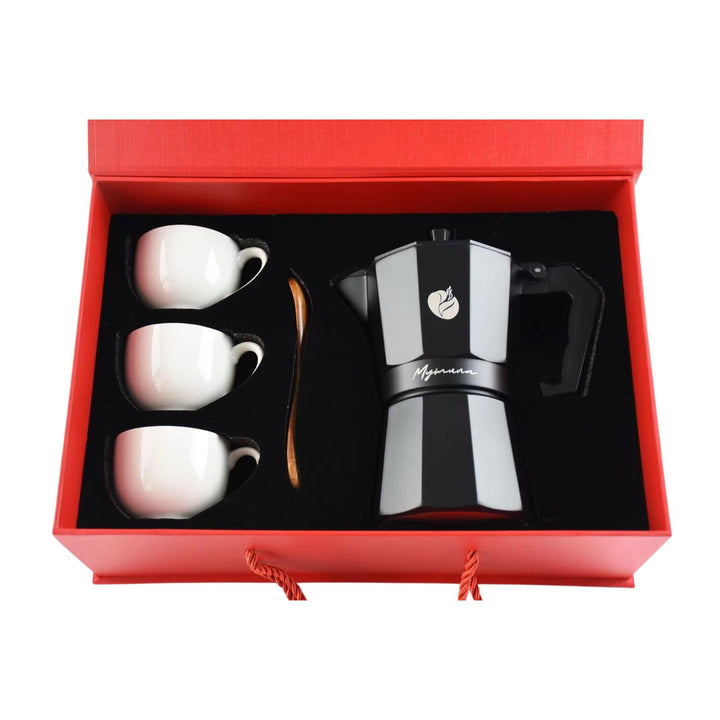 Generisch Espressokocher Geschenkset 6 Tassen – Klassischer Mokapot für Herd – Mokkakanne aus Alumin