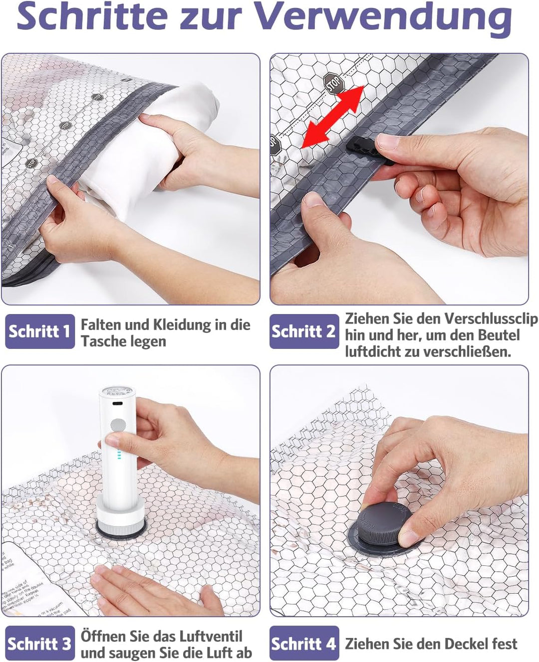 Vakuumbeutel mit Elektrischer Vakuumpumpe, 12 Stück in 3 Grössen für Kleidung, Bettdecken &amp; Reisen,