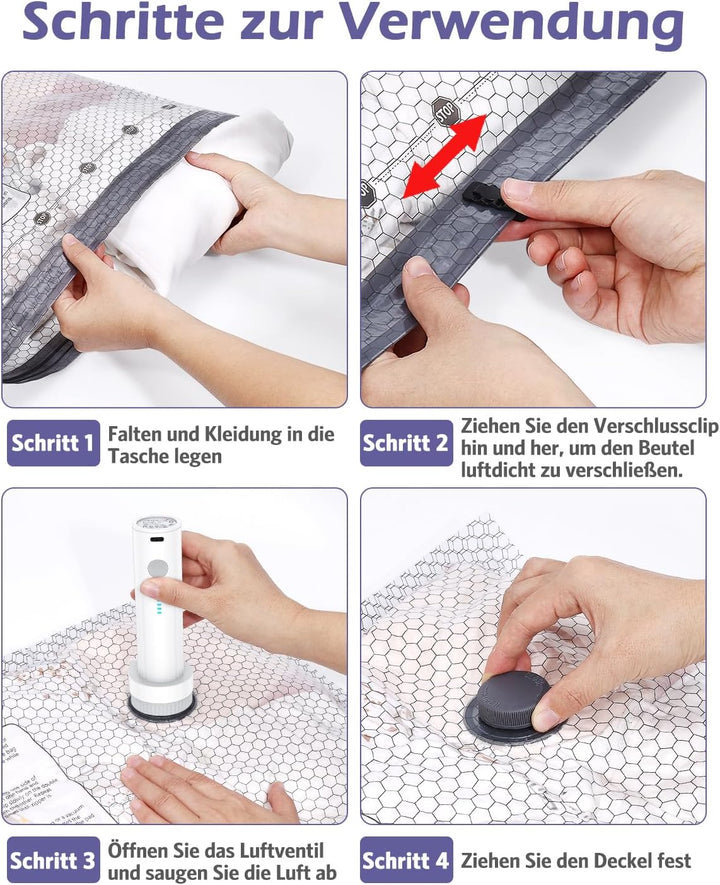 Vakuumbeutel mit Elektrischer Vakuumpumpe, 12 Stück in 3 Grössen für Kleidung, Bettdecken &amp; Reisen,
