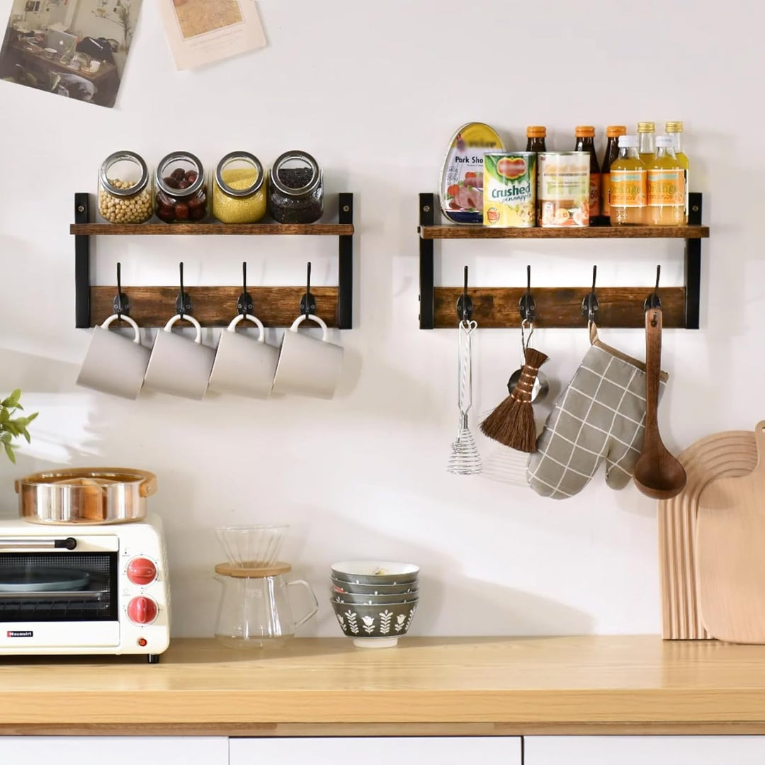 YMYNY Wandgarderoben mit Ablage, 2er Set Wandregal in einem Paket, Garderobenhaken mit 8 Doppelhaken