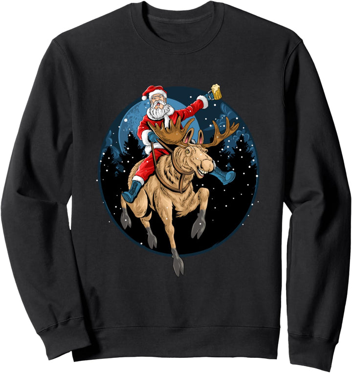 Lustiger Weihnachtsmann Mit Bier Reitet Rentier Weihnachts Sweatshirt