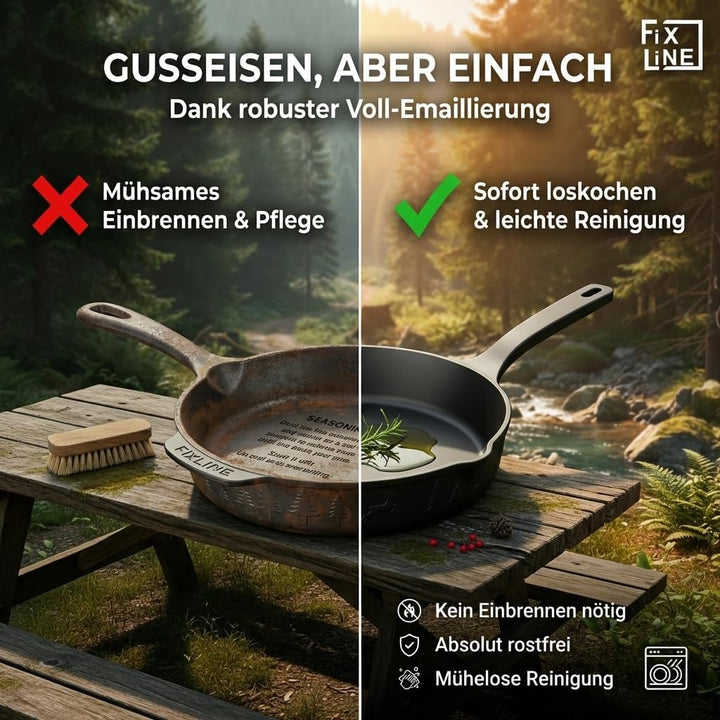 FIXLINE® Gusseisenpfanne in BLACK FOREST Edition 28cm - ORIGINAL - Induktion - Alle Herdarten inkl.