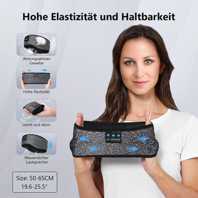 LC-dolida Schlafkopfhörer Bluetooth 5.4, Schlaf Stirnband Kopfhörer Headband Schlafmaske, Sportskopf