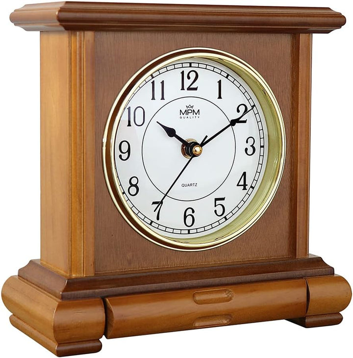 MPM Quality Retro Light Wood Tischuhr, Braun, Traditionelle und Elegante Holztischuhr, Arabische Zif