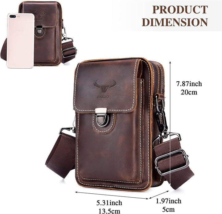 BAIGIO Handytasche Leder Vintage Gürteltasche Herren Hüfttasche Klein Schultertasche Umhängetasche R