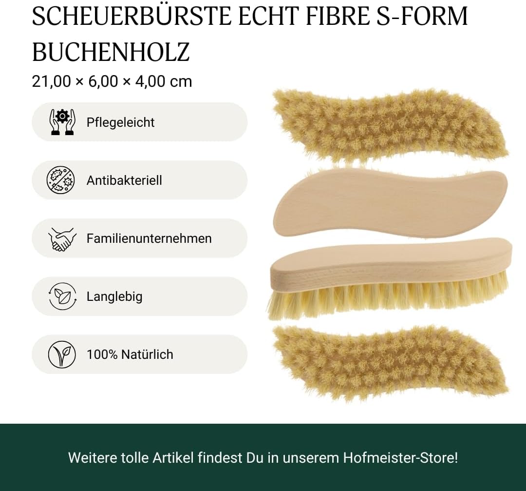 4X HOFMEISTER® Holz-Scheuerbürste, 21 cm, für Starke Verschmutzungen, stabile Fibre-Natur-Borste, ve