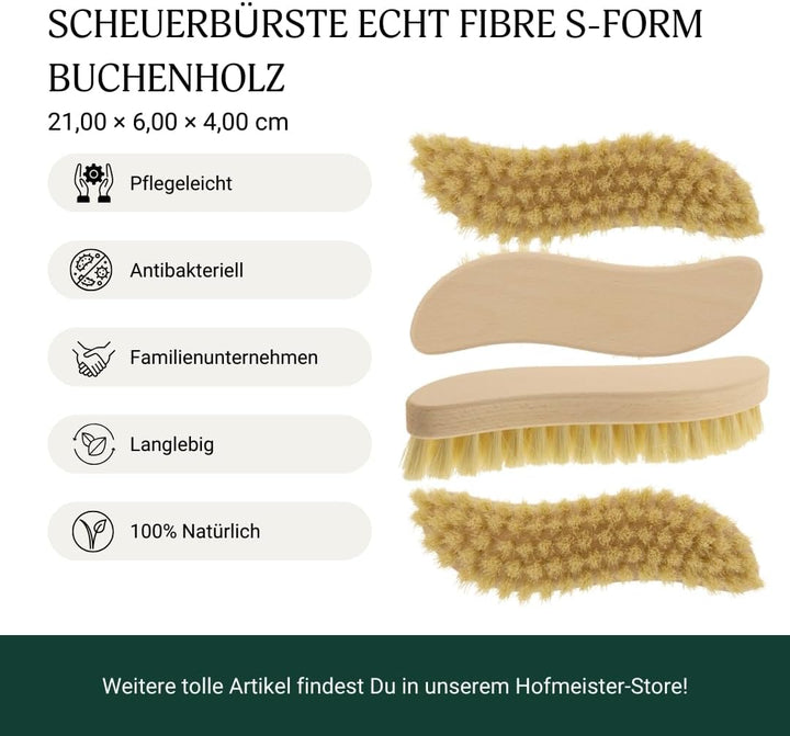 4X HOFMEISTER® Holz-Scheuerbürste, 21 cm, für Starke Verschmutzungen, stabile Fibre-Natur-Borste, ve