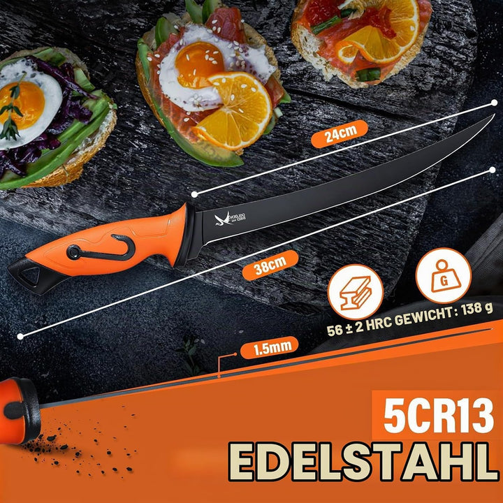 Golden Bird Filetiermesser Fisch 24cm Full Tang Ausbeinmesser profi mit Scheide Fischmesser 5Cr15mov