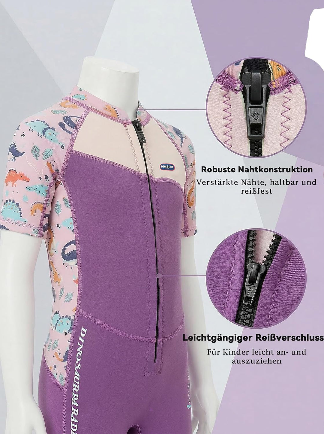 Mädchen 2.5mm Neoprenanzug Kinder Einteiler Tauchanzug Tropisch Violet Kurzarm Shorty Badeanzug Schn