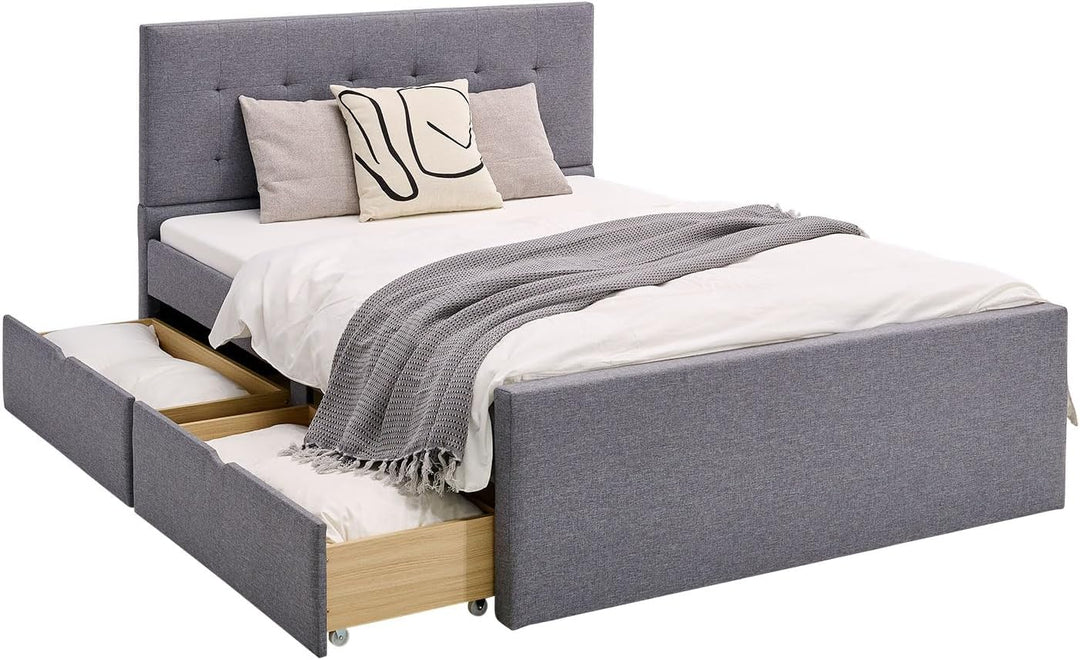 Homestyle4u 1916, Bettkasten Aufbewahrung mit Rollen, Bett Schublade 2er Set, Bettauszug Grau
