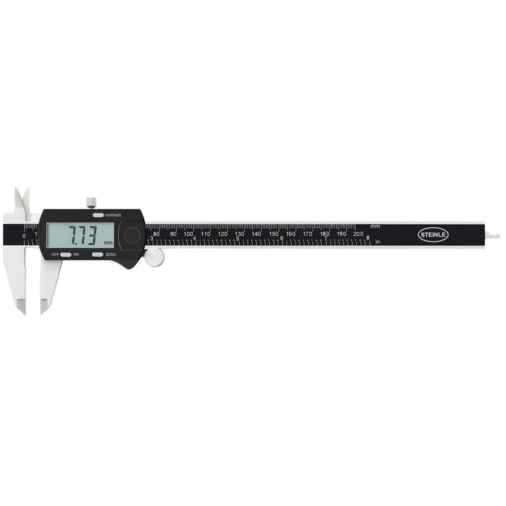 STEINLE 1321 Digital Messschieber 200 mm mit Feststellschraube, Ablesung: 0,01 mm Tiefenmass eckig