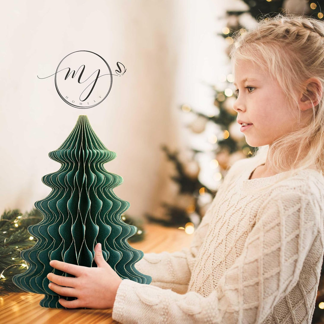 Papier Weihnachtsbaum Set [Grün, 3 Stück] - Faltbarer Weihnachtsbaum als Elegante, skandinavische We