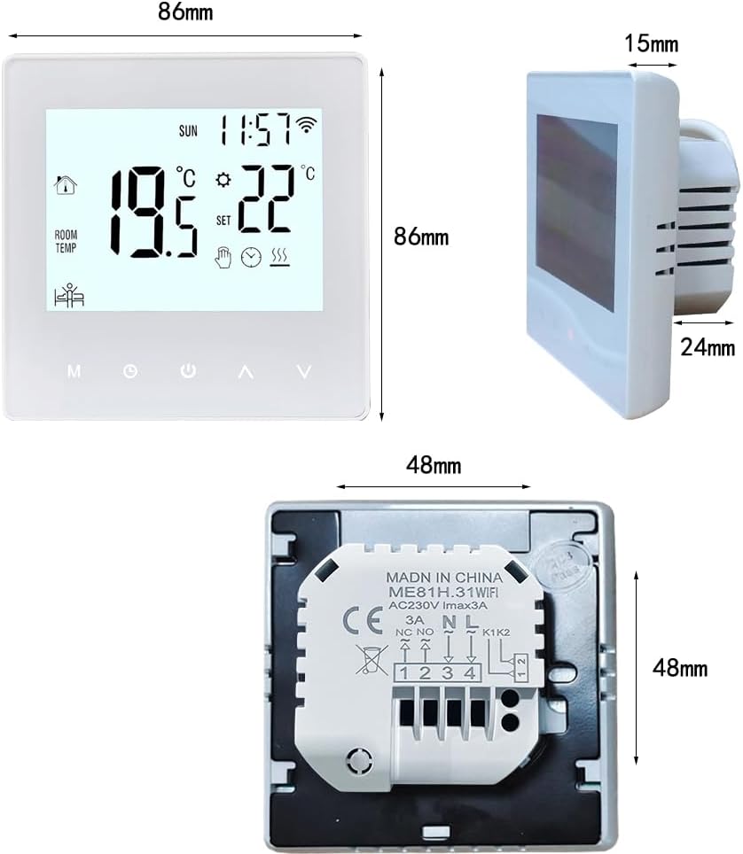 Decdeal WLAN Thermostat Raumthermostat für Wasser Fussbodenheizung,Programmierbar 230v LCD 3A Mit de