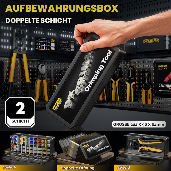 DxCRIMP Crimpzange Aderendhülsen Set für 0,25-10mm², 24 Arten isolierter, unisolierter &amp; Twin Aderen