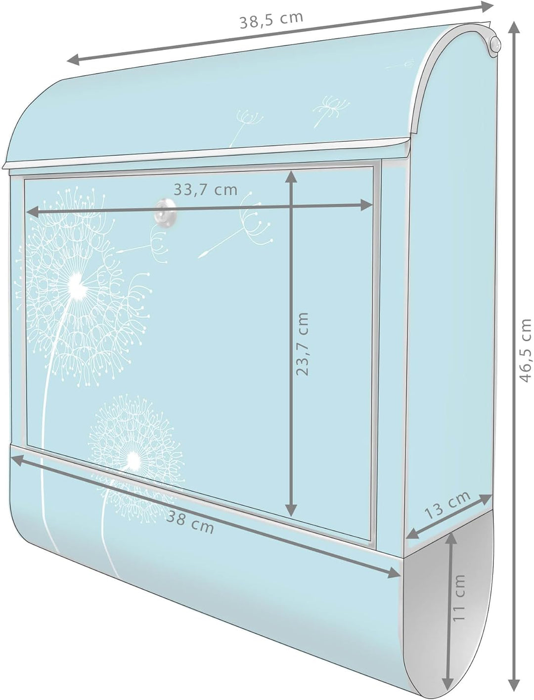 banjado® Design Briefkasten mit Motiv Pusteblume 4 39x47x14cm &amp; 2 Schlüssel - Briefkasten Stahl Silb