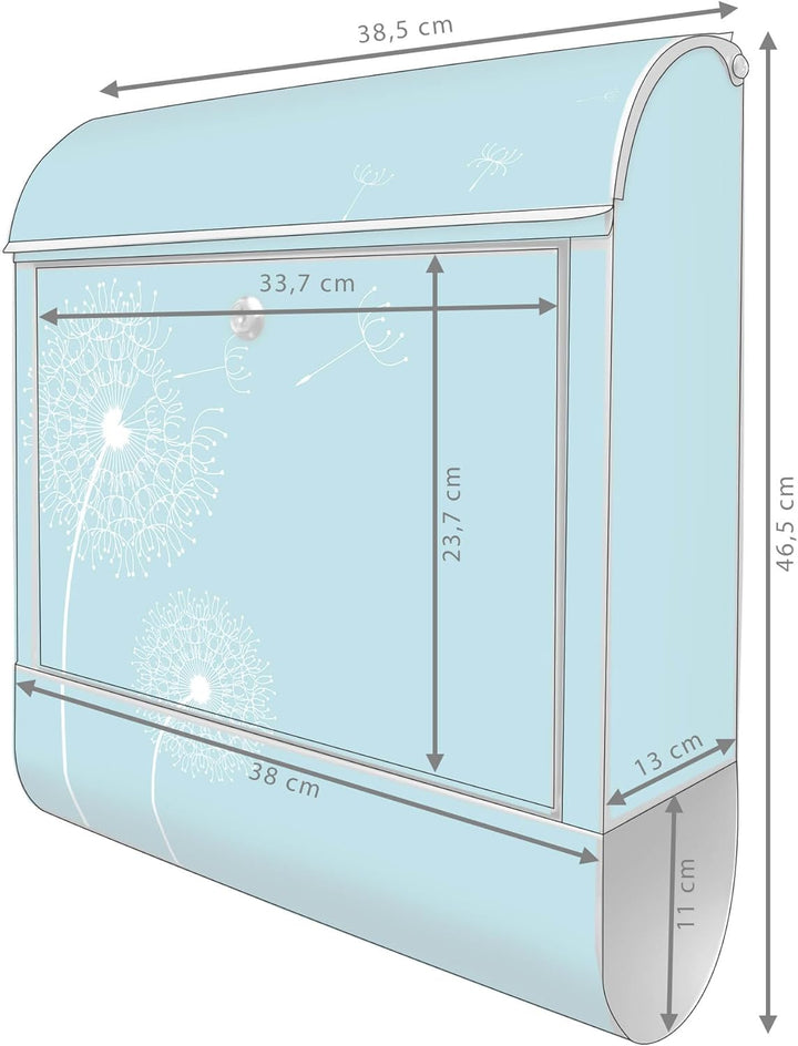 banjado® Design Briefkasten mit Motiv Pusteblume 4 39x47x14cm &amp; 2 Schlüssel - Briefkasten Stahl Silb