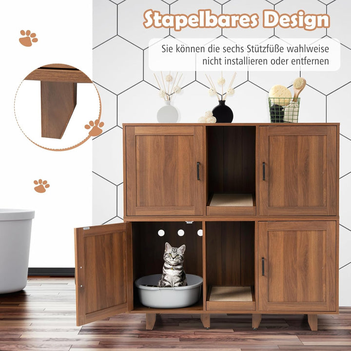 COSTWAY Katzenklo Schrank für 2 Katzen, Katzenschrank für Katzentoilette, Katzenhaus mit 2 Türen & K