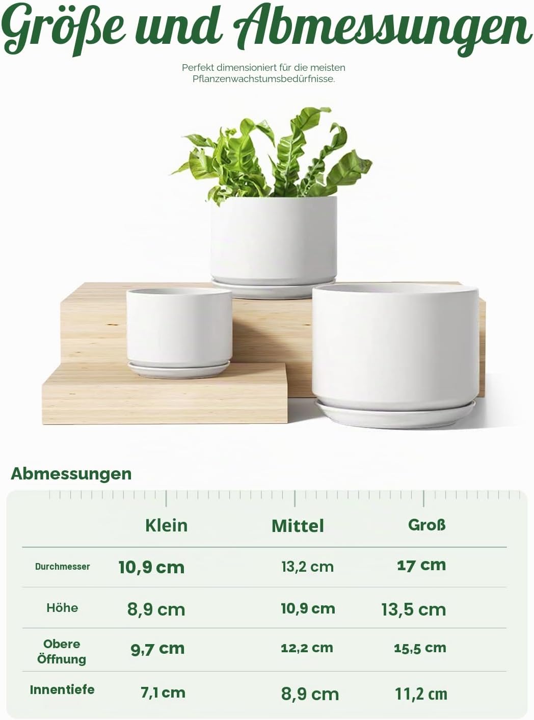 LE TAUCI Ceramic Plant Pots, 4.3+5.3+6.8 inch, Set of 3, Planters with Drainage Hole and Saucer, Ind