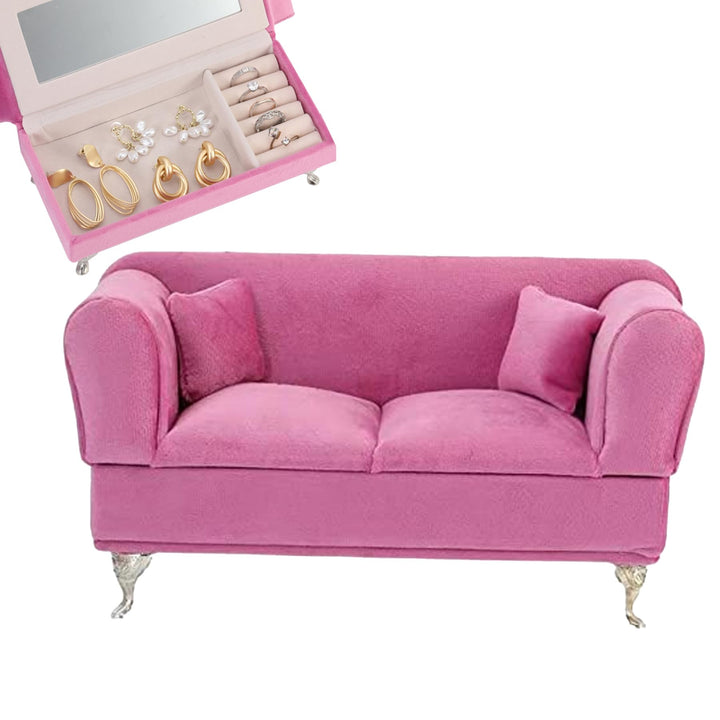 CUCUFA Schmuckkastenfach Öffnungsbezogener Sofa-Form 1/6 Möbel mit Spiegel Samt staubdes Puppencouch