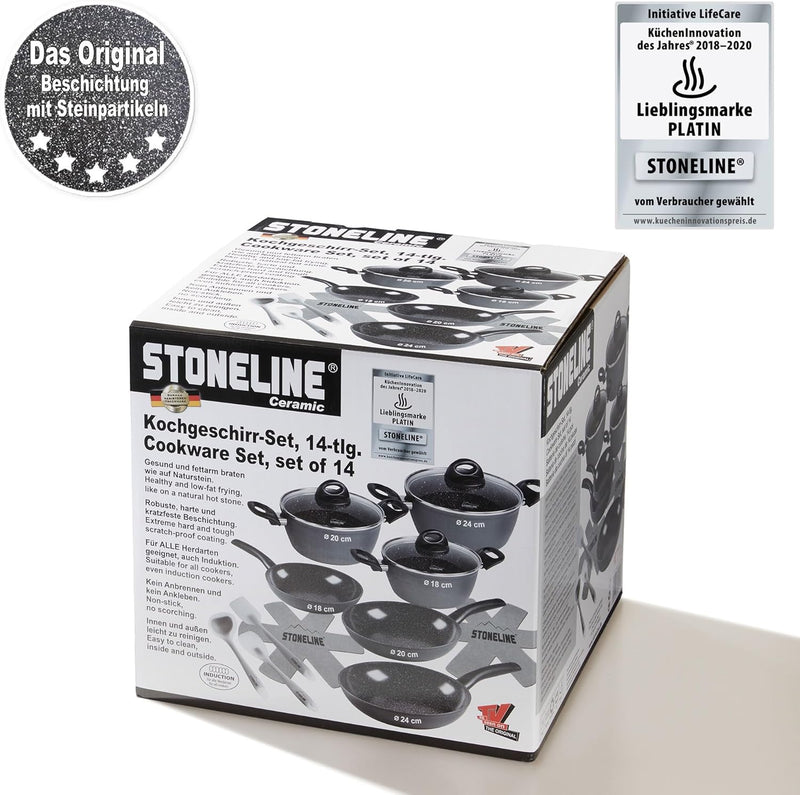 Stoneline Ceramic Topfset für Induktion geeignet, 14 teilig, Kochgeschirr Set mit Glasdeckel, Töpfe