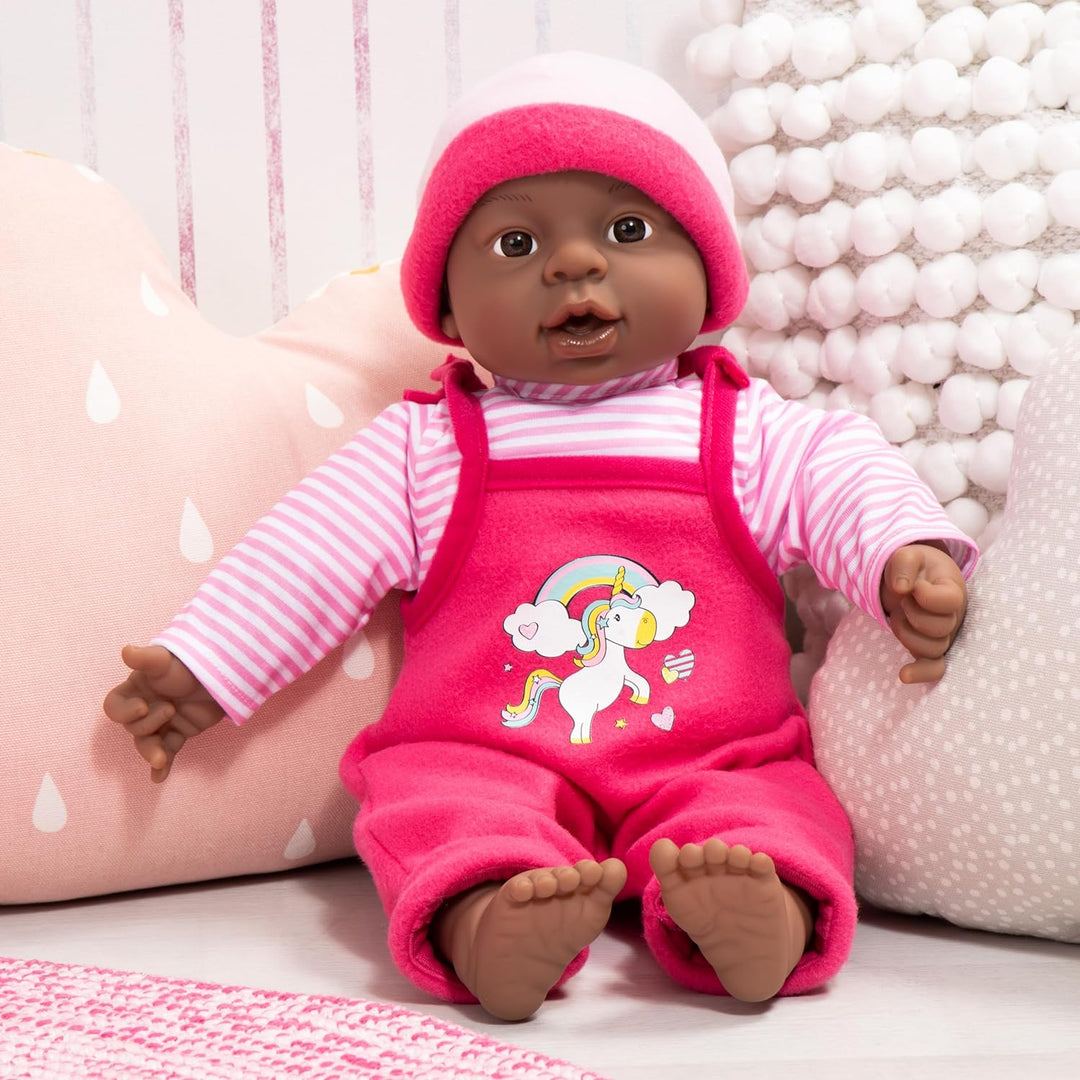Bayer Design 94001AI Funktionspuppe, Babypuppe Brooky Girl, Mädchen, 12 Babylaute, 40cm, dunkelhäuti