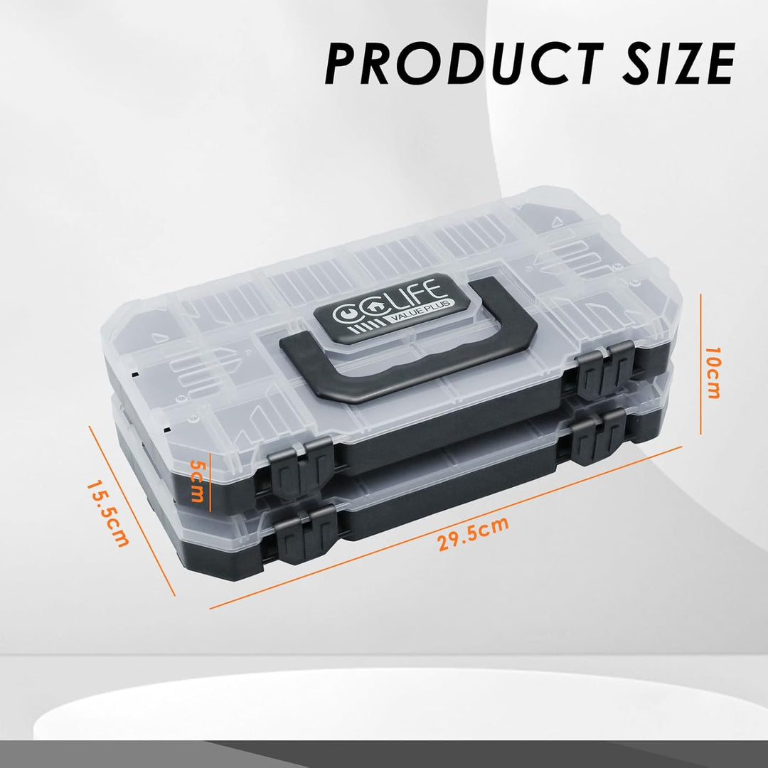 CCLIFE 2tlg Sortimentskasten Unterteilt und Stapelbar Transparent Werkzeug-Organizer (29,5 x 15,5 x
