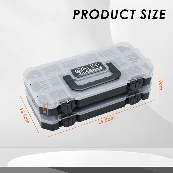 CCLIFE 2tlg Sortimentskasten Unterteilt und Stapelbar Transparent Werkzeug-Organizer (29,5 x 15,5 x