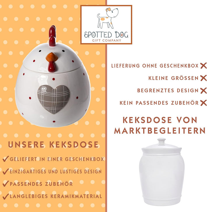 SPOTTED DOG GIFT COMPANY - Keksdose Keramik, Vorratsdose 1.9L mit Deckel, Hühner Huhn Deko und Gesch