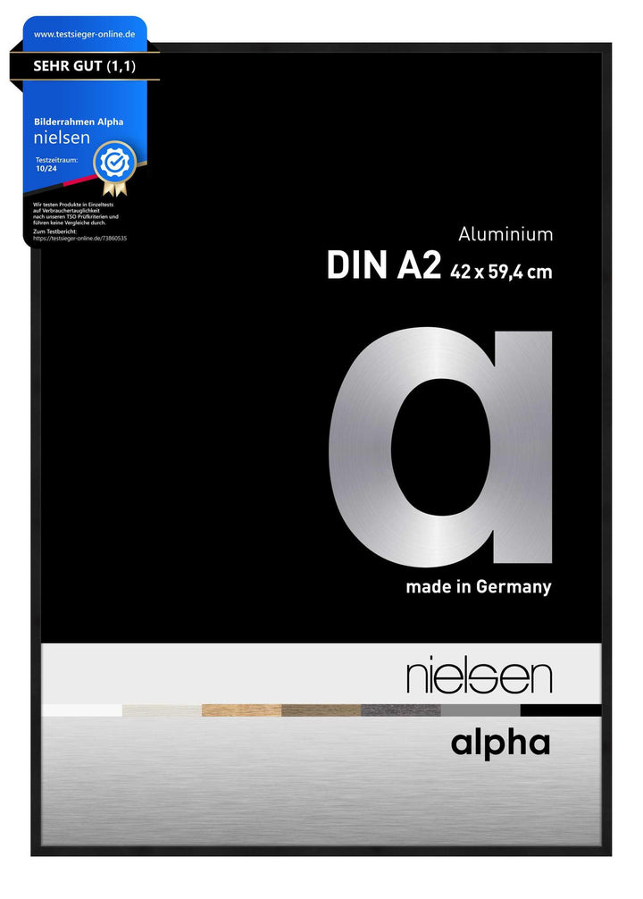 nielsen Aluminium Bilderrahmen Alpha, 42x59,4 cm (A2), Eloxal Schwarz Matt Eloxal Schwarz Matt 42 x
