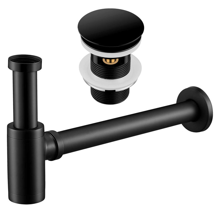 Wasserrhythm Universal Siphon mit Ablaufgarnitur für Waschbecken und Waschschalen mit Überlauf, Pop