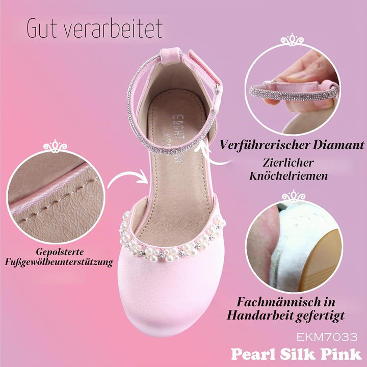 EIGHT KM - Mädchen High Heel Kleid Schuhe - Glattes Seidenperle - Prinzessin Hochzeit Schuhe Party P