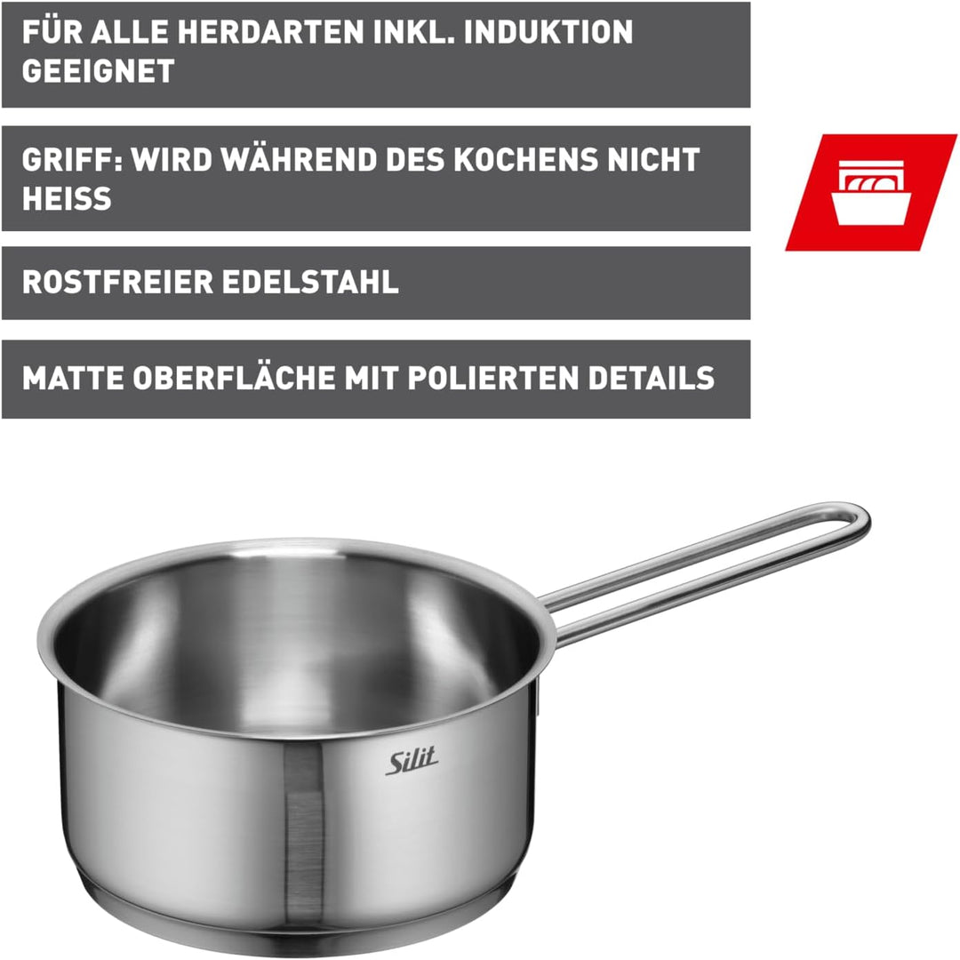 Silit Achat Stielkasserolle Induktion 16cm ohne Deckel, kleiner Topf, Kochtopf klein 1,5l, Milchtopf