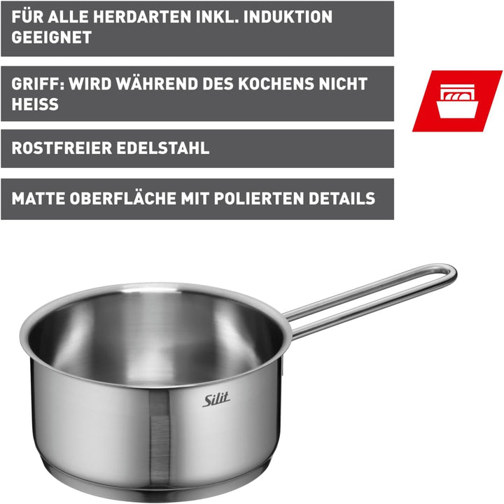 Silit Achat Stielkasserolle Induktion 16cm ohne Deckel, kleiner Topf, Kochtopf klein 1,5l, Milchtopf