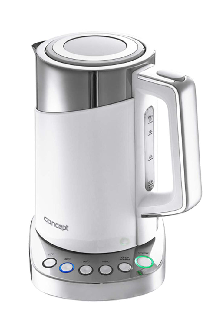 CONCEPT Hausgeräte RK3170 Wasserkocher mit Temperatureinstellung, Cool Touch Edelstahl, 1,7 l, Weiss