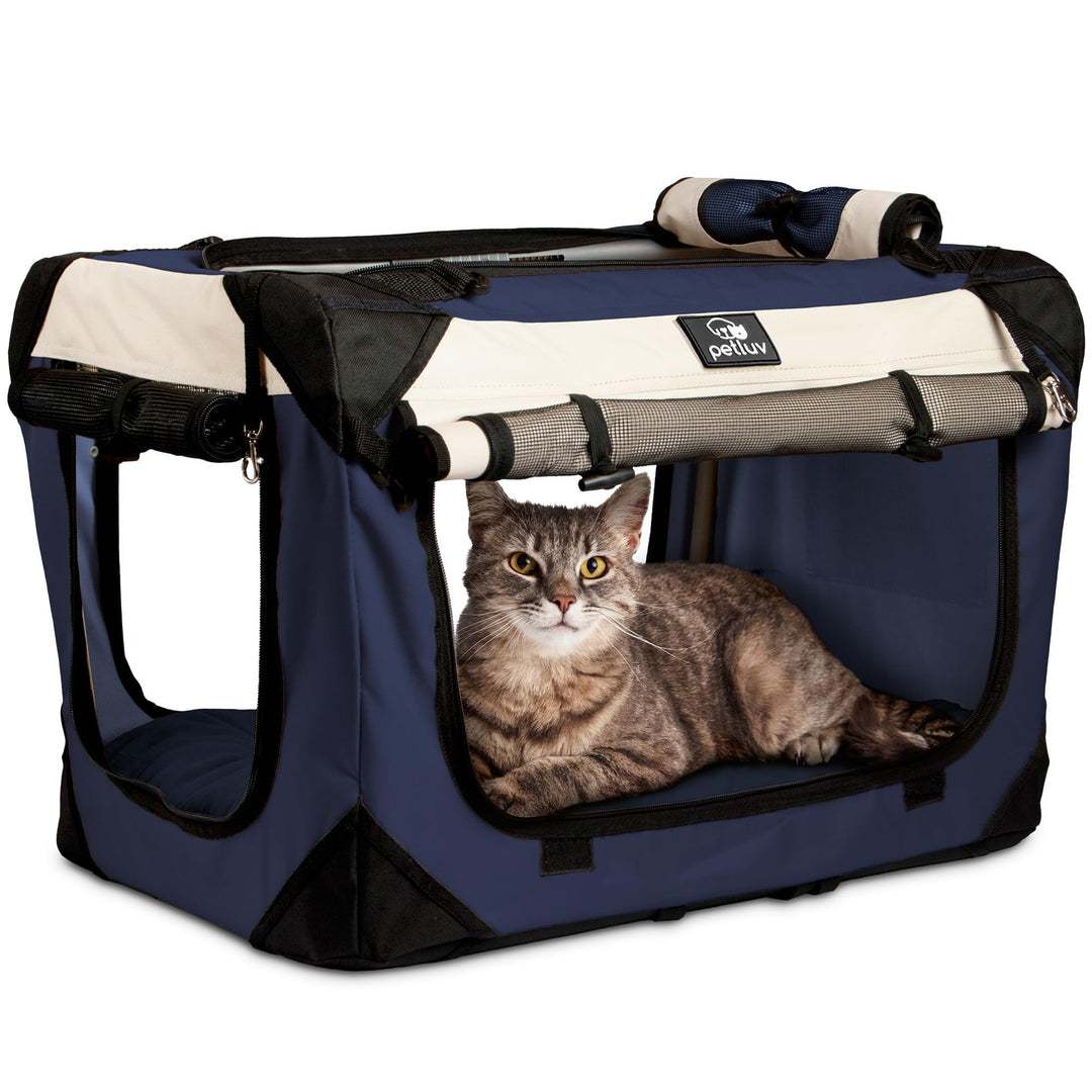 Happy Cat Premium Cat Carrier Soft Sided Foldable Top &amp; Side Loading Pet Crate &amp; Carrier Locking Zip