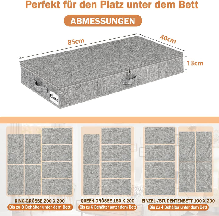 Unterbett Aufbewahrungsbox mit Deckel 13cm hoch, 2 Stück Faltbar Unterbettkommode, Waschbar Kleidera