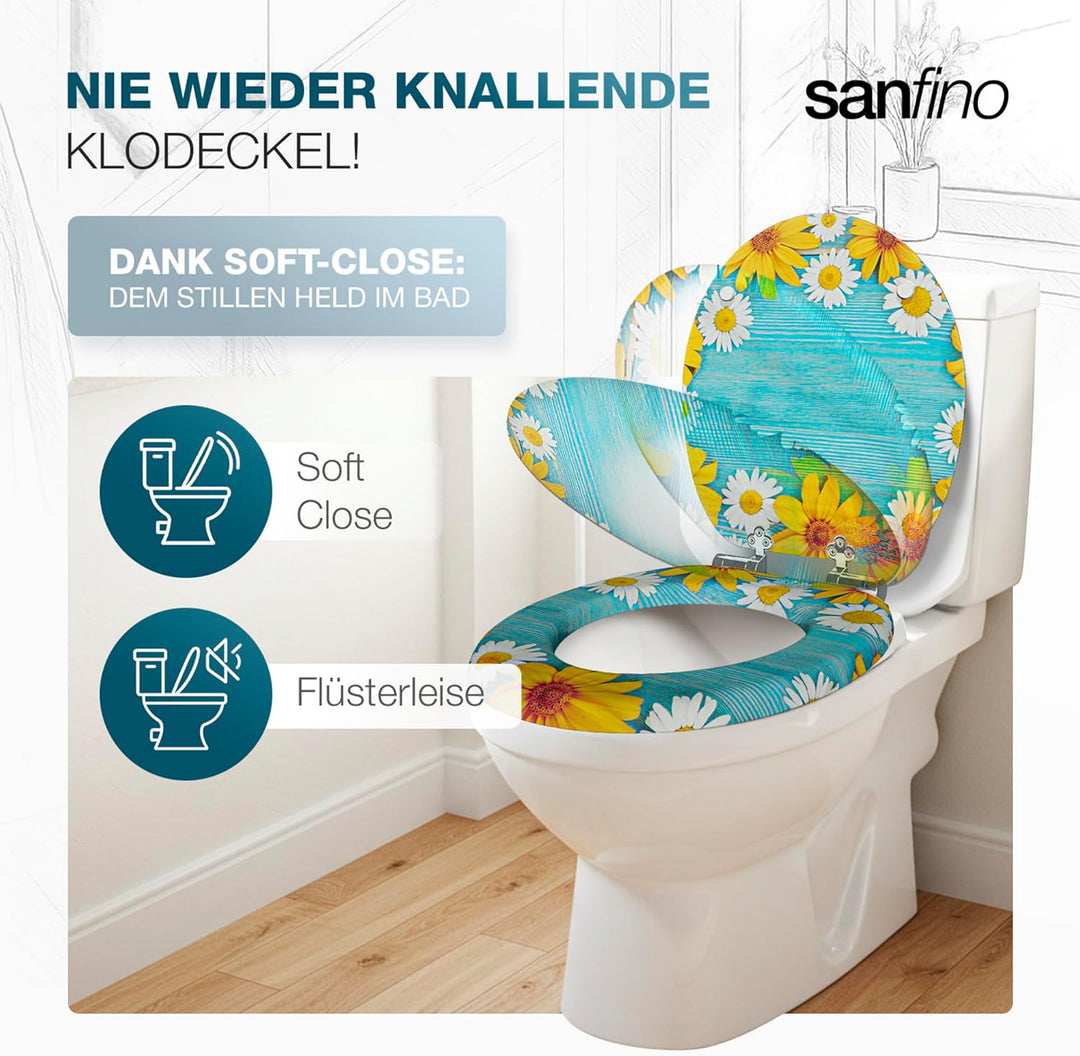 SANFINO® Premium WC Sitz mit Absenkautomatik – hochwertige Toilettendeckel aus Holz, viele bunte Mot