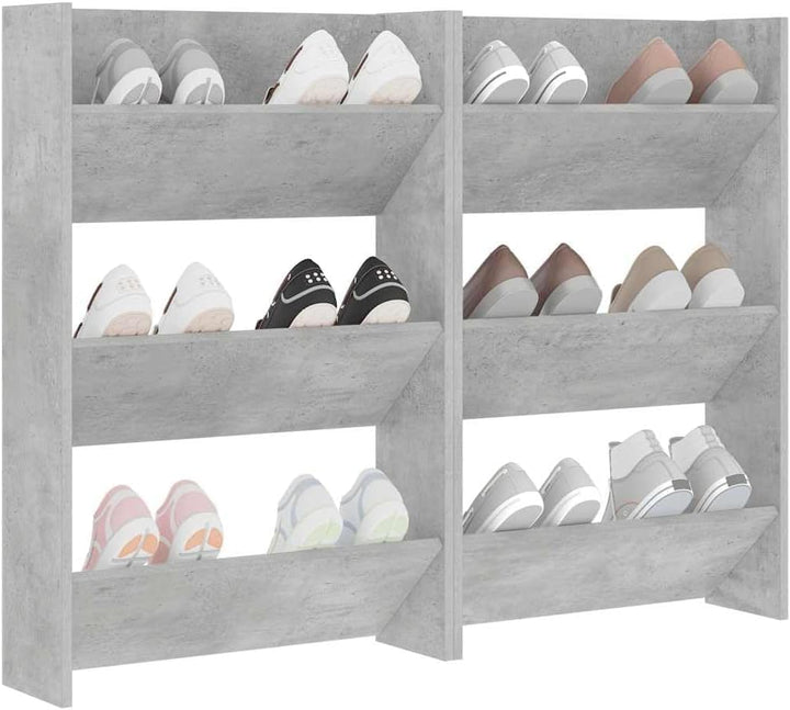 homiuse 2 Stück Wand Schuhschrank 60x18x90 cm mit 3 Kippböden Schuhregal Wandbefestigung Betongrau S