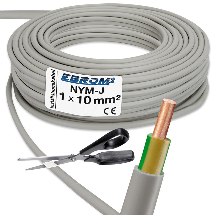 EBROM NYM-J 1x10 mm² Mantelleitung, Erdungskabel in grau 10 mm2: 37 Meter, 37 Meter