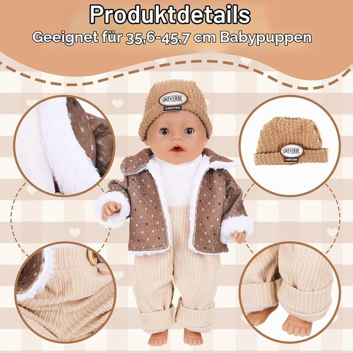 Baby Puppen Puppenkleidung 35-43 cm, Kleidung Outfits für Baby Puppen Grösse 43 cm mit 1 Plüsch Mant