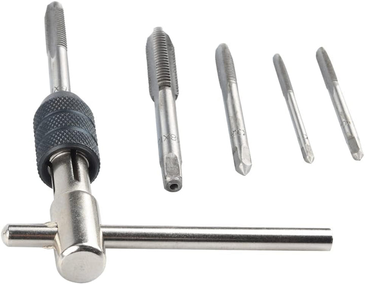 Mesee 5 Stück Hand Gewindeschneider Set, T Griff Windeisen Ratsche, Gewindebohrer Set, Ratschengewin
