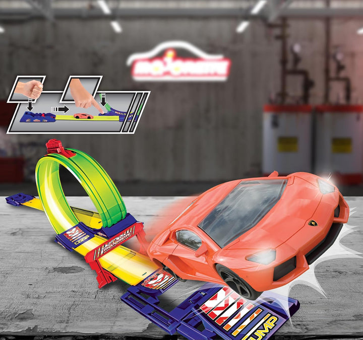 Majorette - Racing Loop – Startbahn – Autostarter – Looping und Sprung – 3 Fahrzeuge inklusive – ab