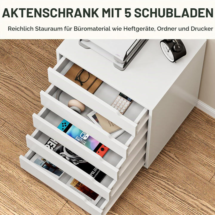 sogesfurniture Rollcontainer, Aktenschrank mit 5 Schubladen, Büroschrank, Schubladenschrank, Kommode