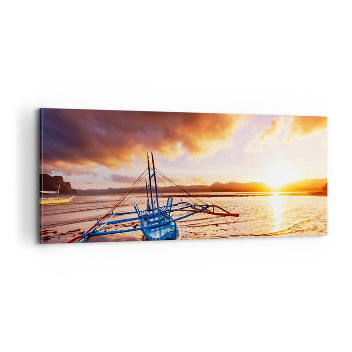 Panorama Bilder auf Leinwand 100x40cm Leinwandbild Ufer Boot Strand Gross Wanddeko Bild Schlafzimmer
